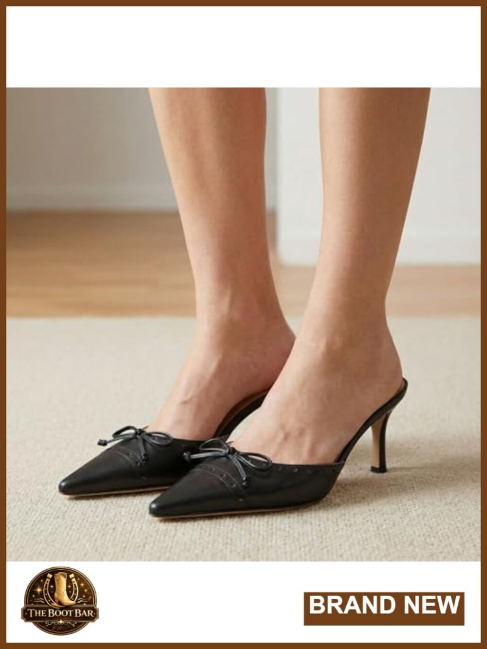 Bow Tie Mules Heels for Women Pointed Toe Kitten Heel Slip On Pumps Two Tone - Picture 3 of 6